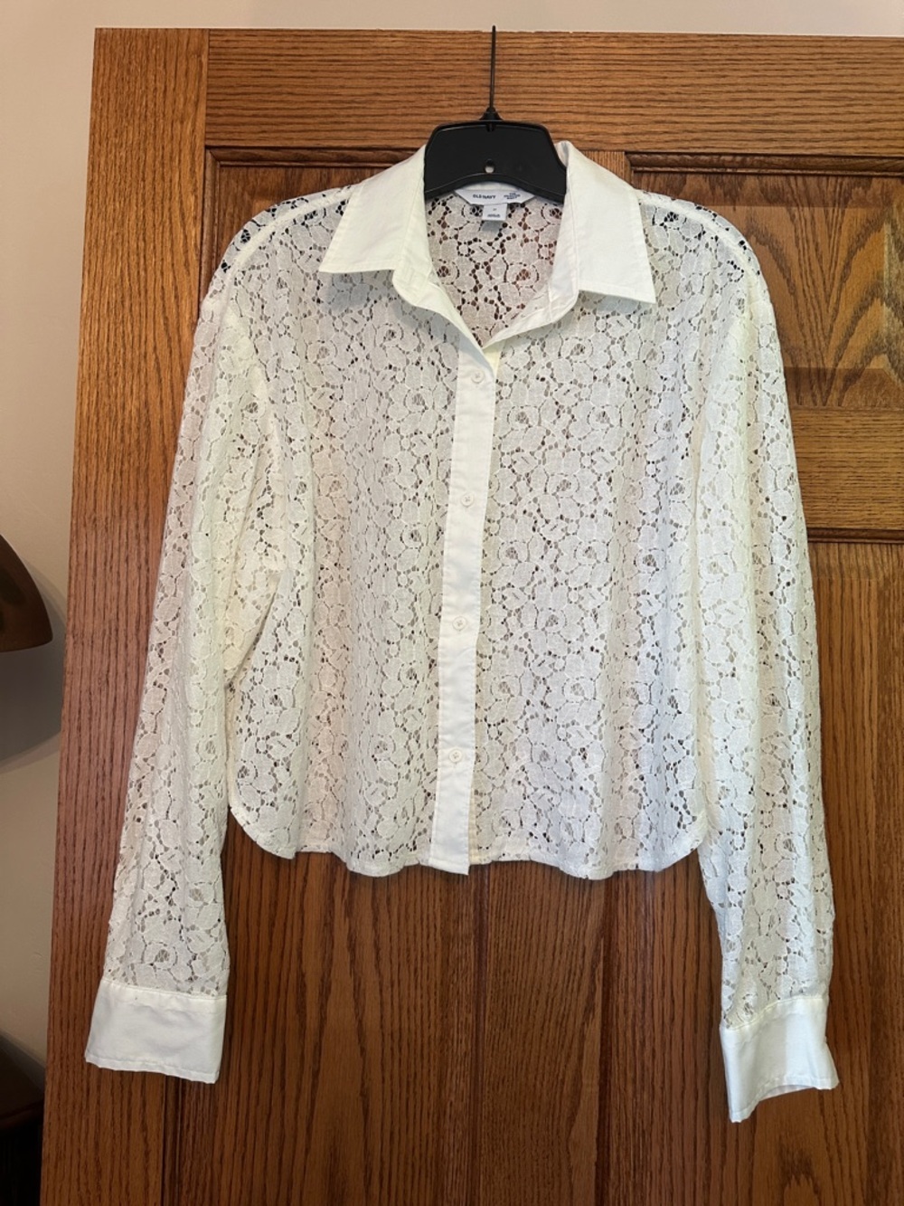 Old Navy White Lace Button-Down Collared Shirt